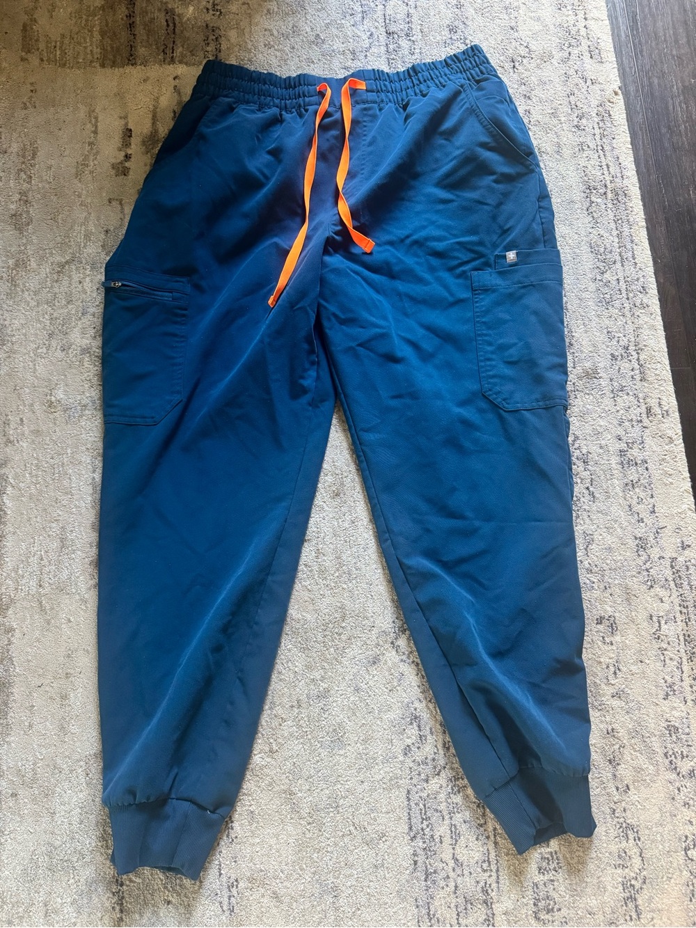 Figs Blue Cargo Jogger Pants with Orange Drawstring